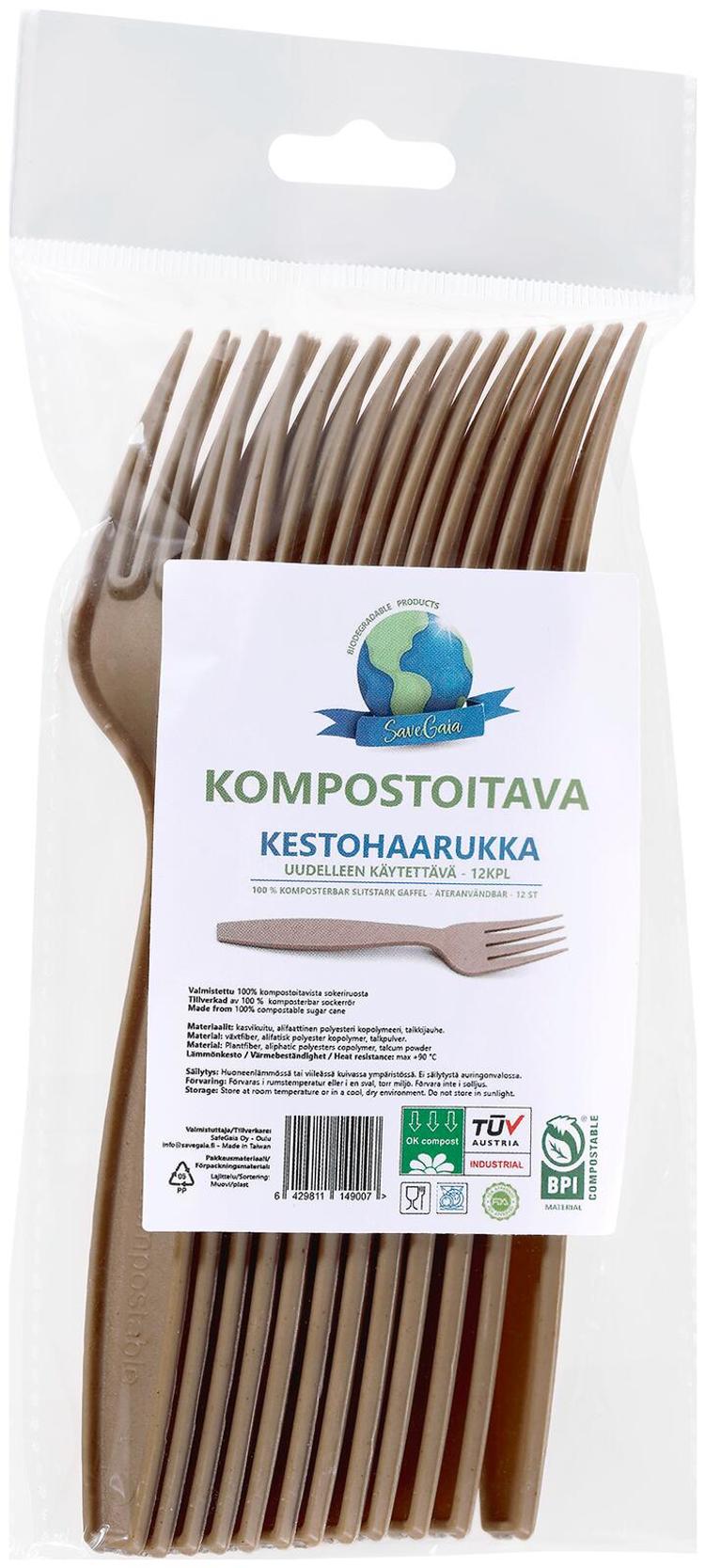 SaveGaia kompostoitava ja biohajoava kestohaarukka 12kpl