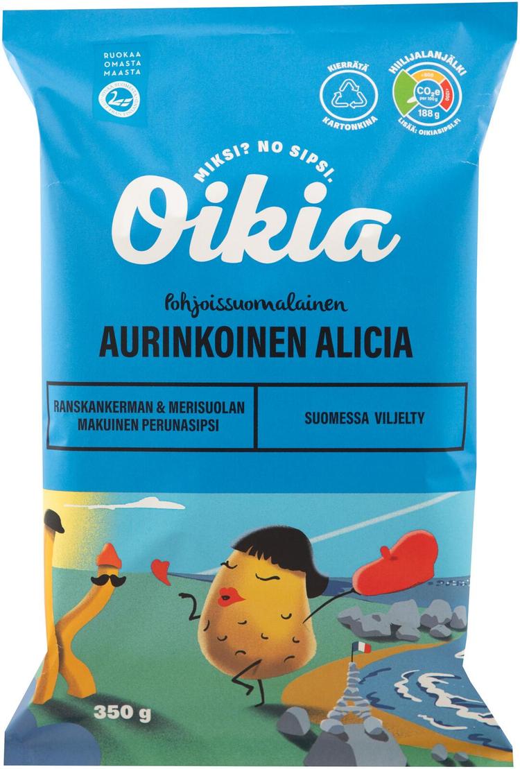 Oikia Aurinkoinen Alicia Ranskankerman & Merisuolan makuinen perunasipsi 350g