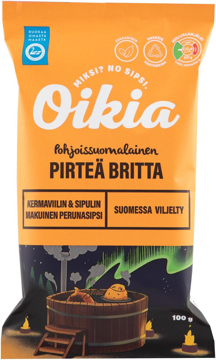 Oikia Pirteä Britta kermaviili-sipuli perunalastut 100g