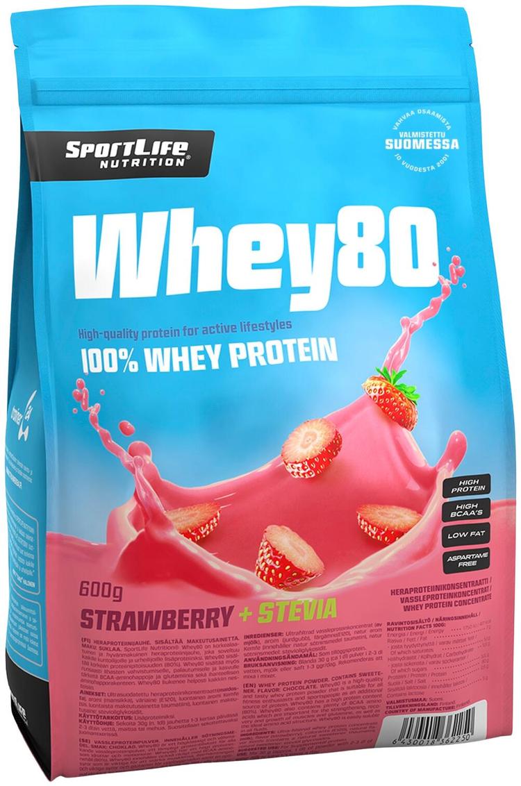 SportLife Nutrition Whey80 600g mansikka heraproteiinijauhe