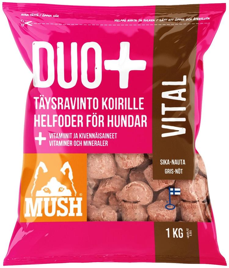 DUO+ Sika-nauta täysrehu koirille 1kg pakaste