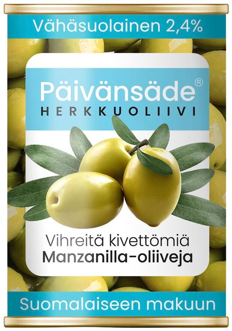 Päivänsäde Herkkuoliivi vihreä kivetön vähäsuolainen 300g/130g