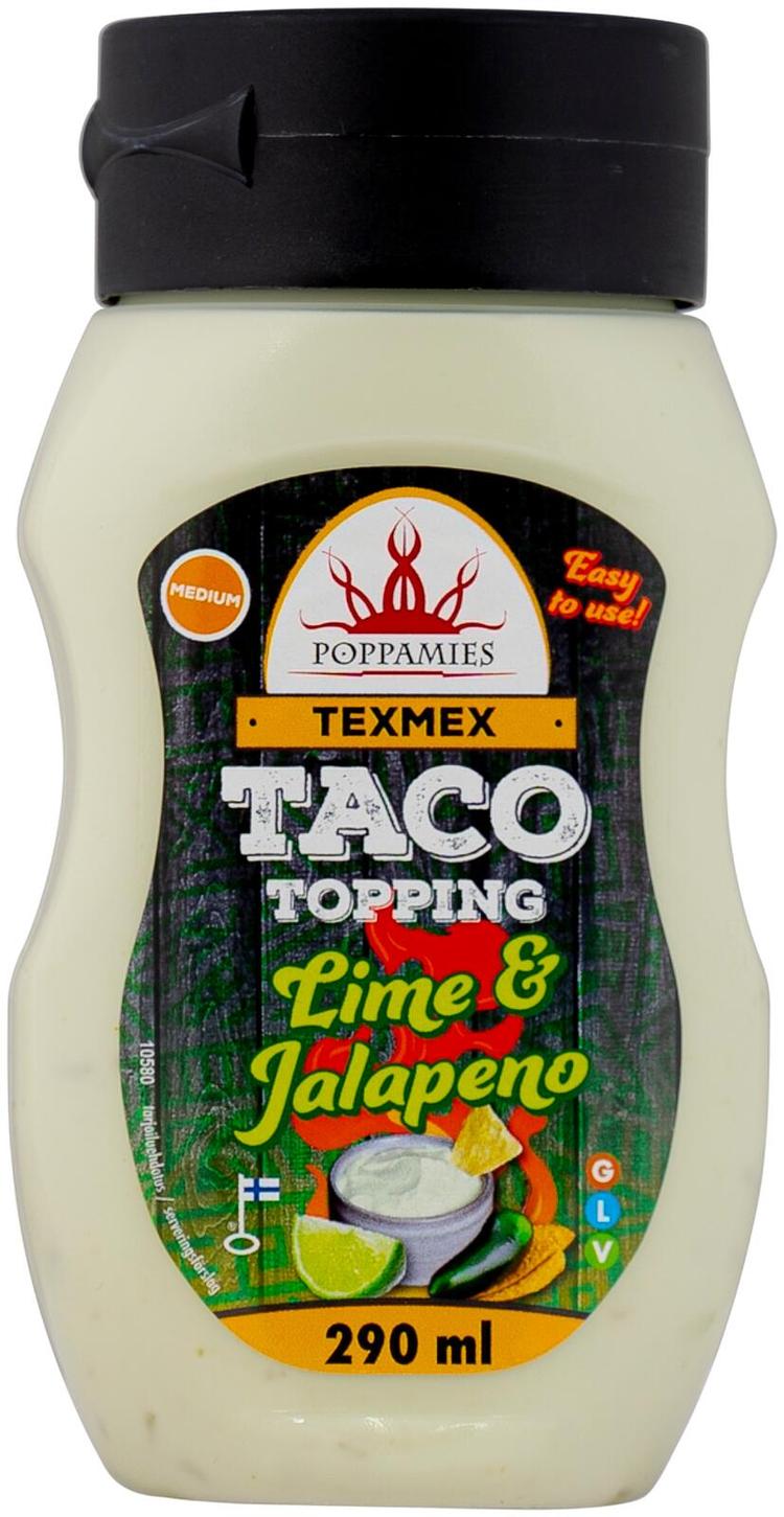 Poppamies Texmex Taco Topping Lime & Jalapeno maustekastike 290ml