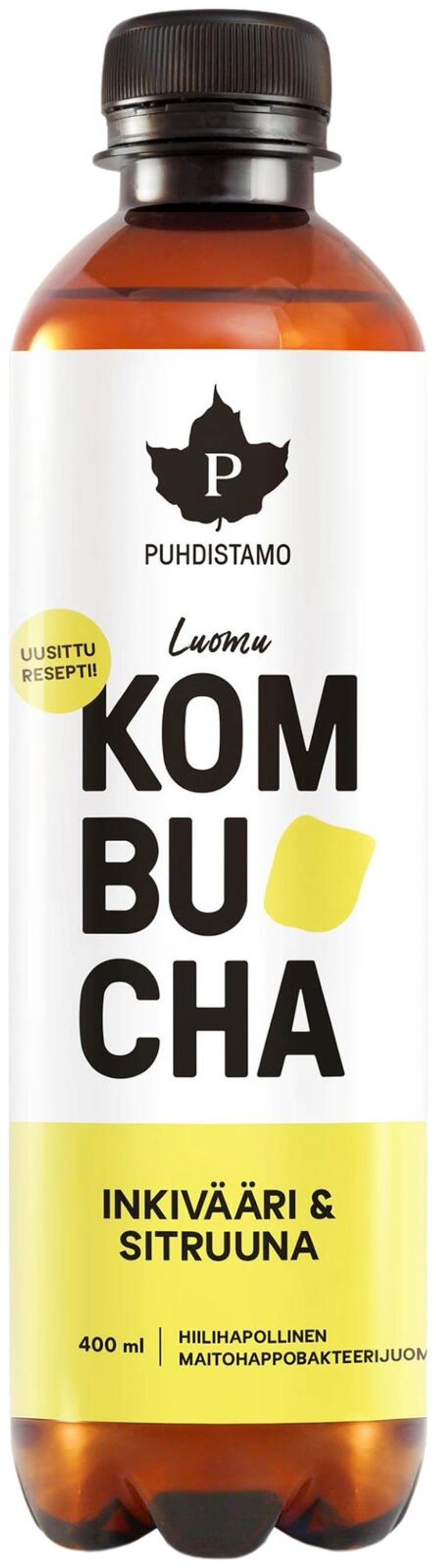 Puhdistamo Luomu Kombucha Inkivääri-Sitruuna 400 ml