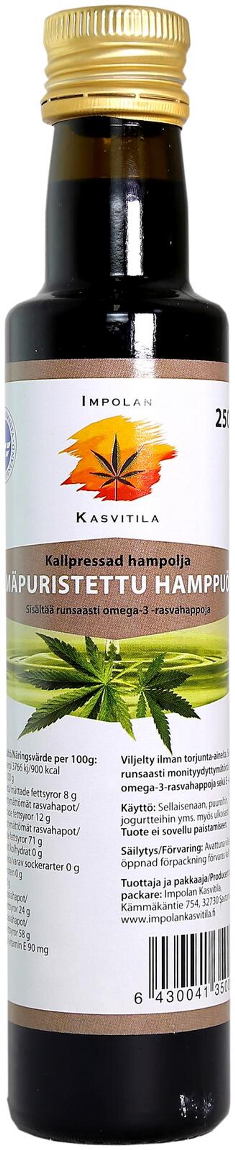 Impolan Kasvitilan kylmäpuristettu hampunsiemenöljy 250 ml