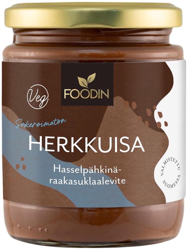 Foodin Herkkuisa Hasselpähkinä-raakasuklaalevite sokeroimaton 230g