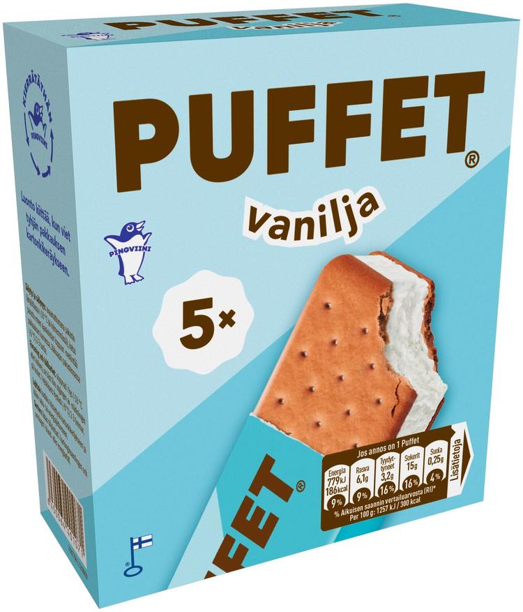 Puffet Vanilja välipalajäätelö monipakkaus 5x62g/1,1dl