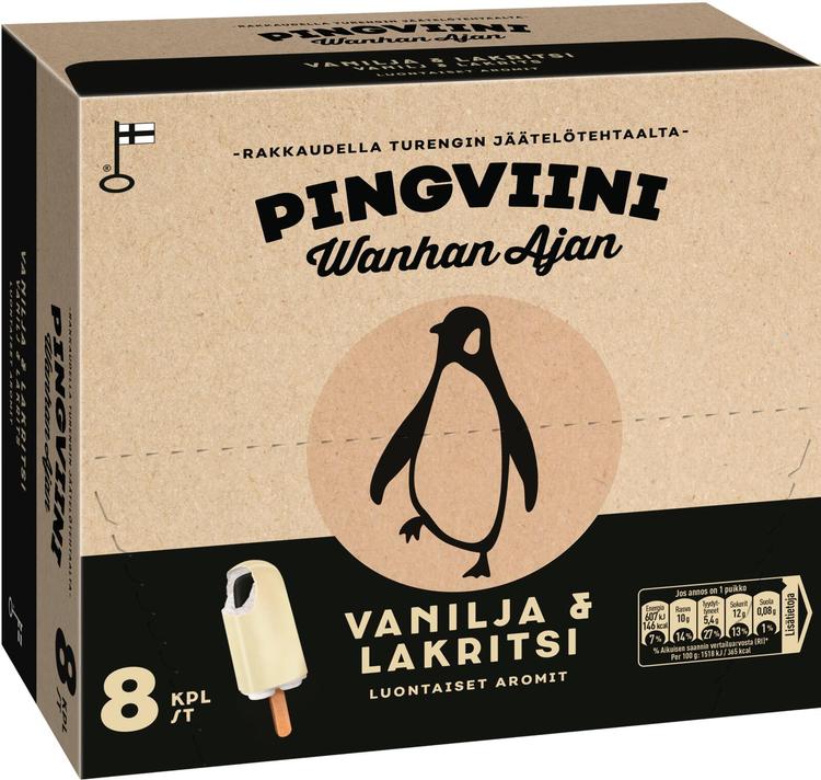 Pingviini Wanhan Ajan Vanilja & Lakritsi kermajäätelöpuikko monipakkaus 8x40g