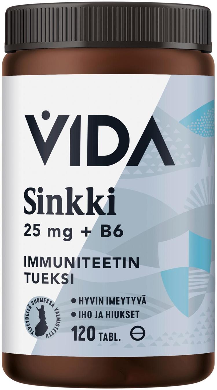 Vida ravintolisävalmiste sinkki 25 mg + B6-vitamiini 120 tablettia/ 26 g