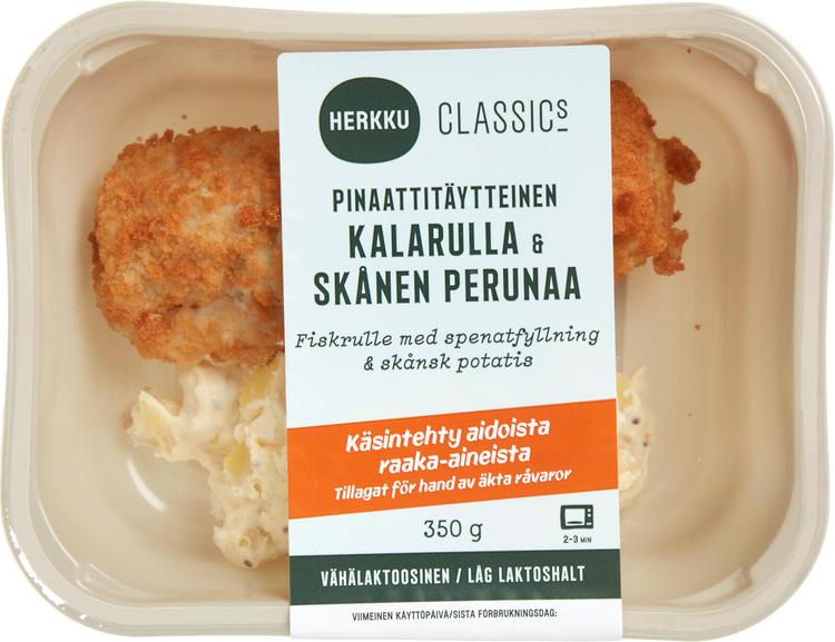 Herkku Classics Pinaattitäytteinen kalarulla & Skånen perunaa 350g