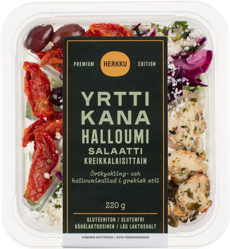 Herkku Premium Edition Yrttikana-halloumisalaatti kreikkalaisittain 220g