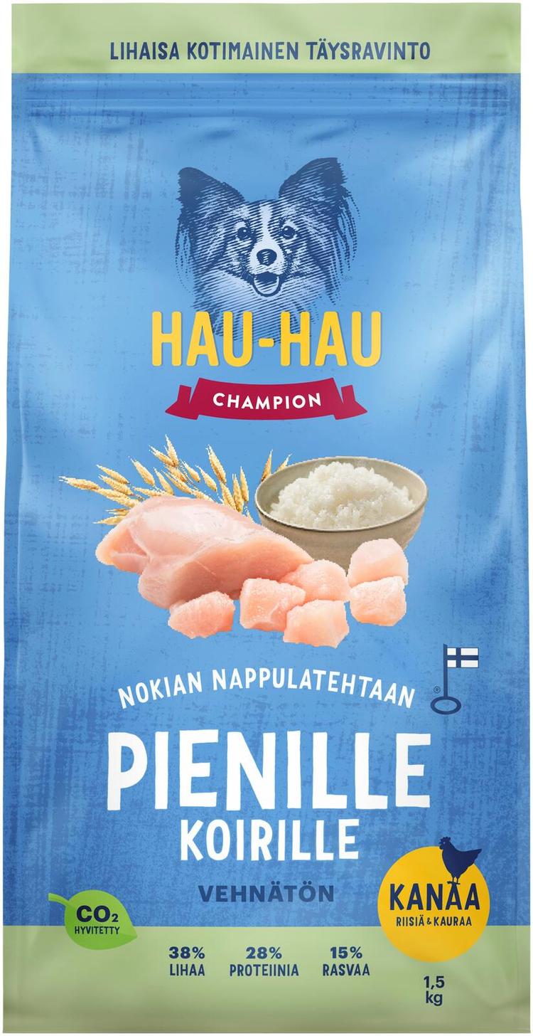 Hau-Hau Champion Nokian Nappulatehtaan Kanaa, riisiä & kauraa täysravinto pienille aikuisille koirille 1,5 kg