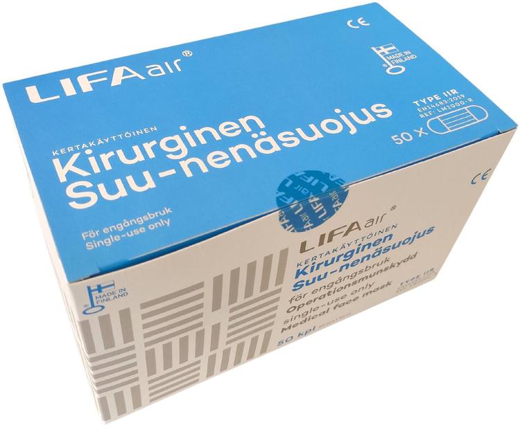 Kirurginen suu-nenäsuojus Type IIR Sininen, 50 kpl Lifa Air