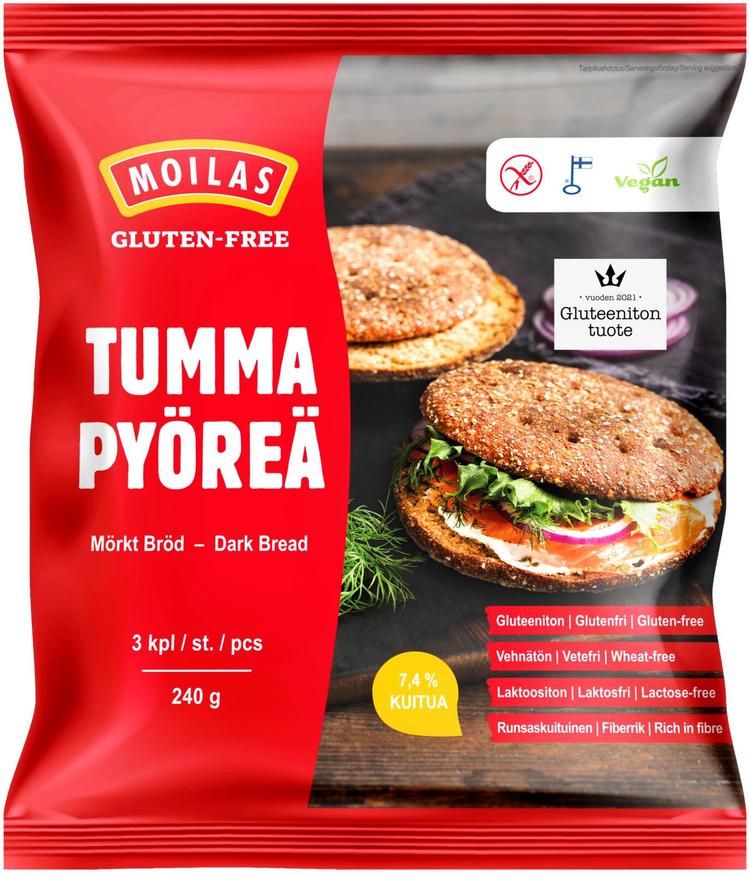 Moilas Gluten-Free Tumma Pyöreä 3 kpl 240 g, kypsä pakaste