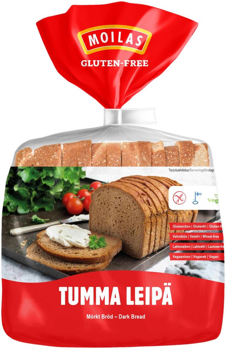 Moilas Gluten-Free Tumma Leipä 600g viipaloitu pakaste