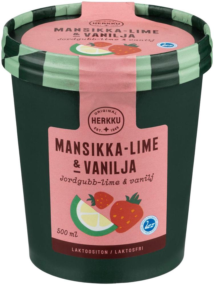 Herkku kermajäätelö mansikka-lime & vanilja 500ml