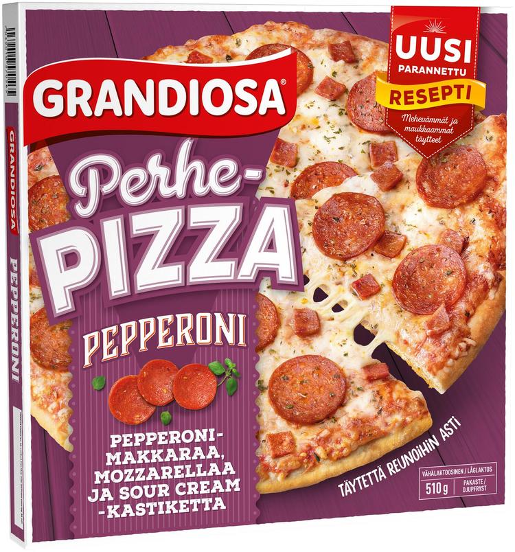 Grandiosa pepperoni perhepizza, pepperonimakkaraa ja juustoa 510g