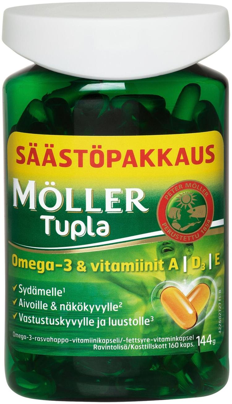 Möller Tupla säästöpakkaus omega-3-rasvahappo-vitamiinikapseli ravintolisä 144g/160kaps