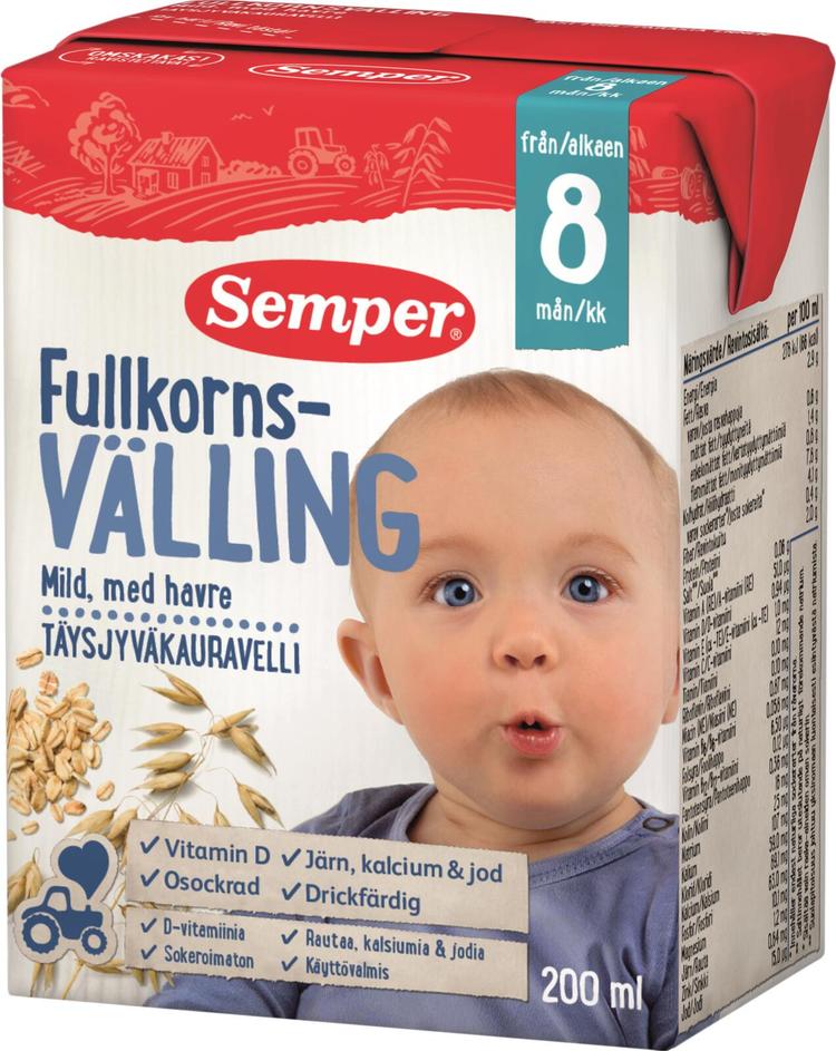 Semper Mieto Täysjyvävelli Kaura 8kk käyttövalmis velli 200ml