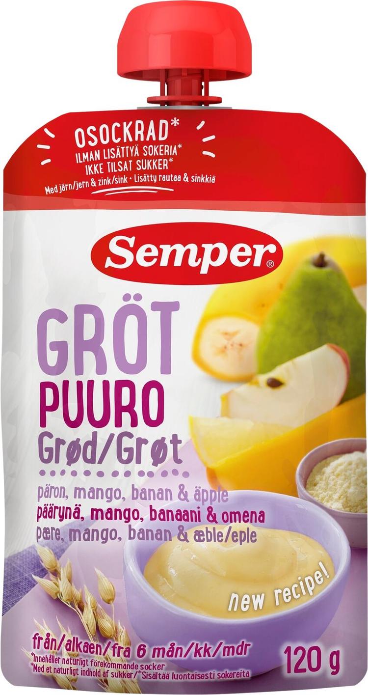 Semper Puuro päärynä mango banaani & omena 6kk käyttövalmis lastenpuuro 120g