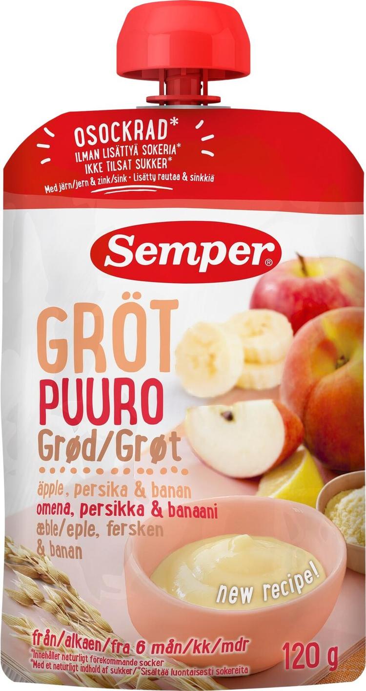 Semper Puuro Omena, persikka & banaani alkaen 6 kk käyttövalmis lastenpuuro 120g