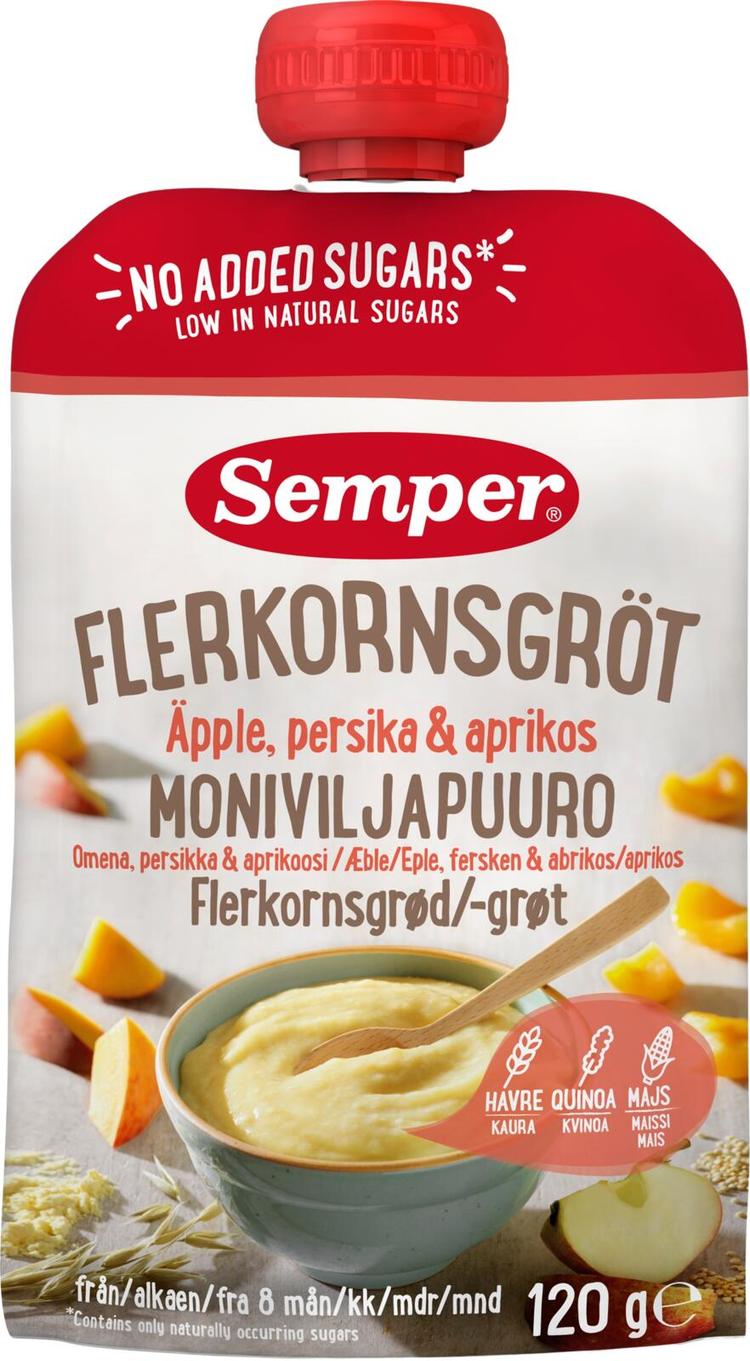 Semper Moniviljapuuro Omena persikka & aprikoosi 8kk käyttövalmis lastenpuuro 120g