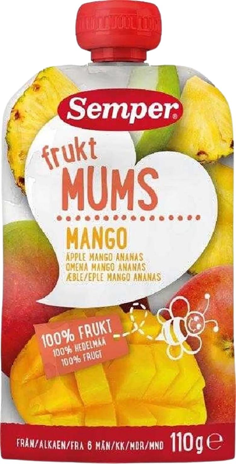 Semper Fruktmums Mango, omenaa, mangoa ja ananasta hedelmäsose alk. 6kk, 110g