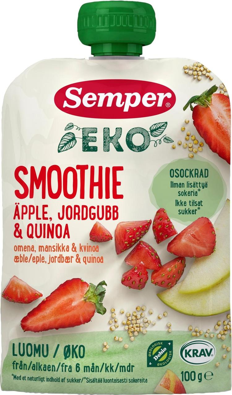 Semper EKO Smoothie Omena mansikka & kvinoa 6kk hedelmäsose 100g