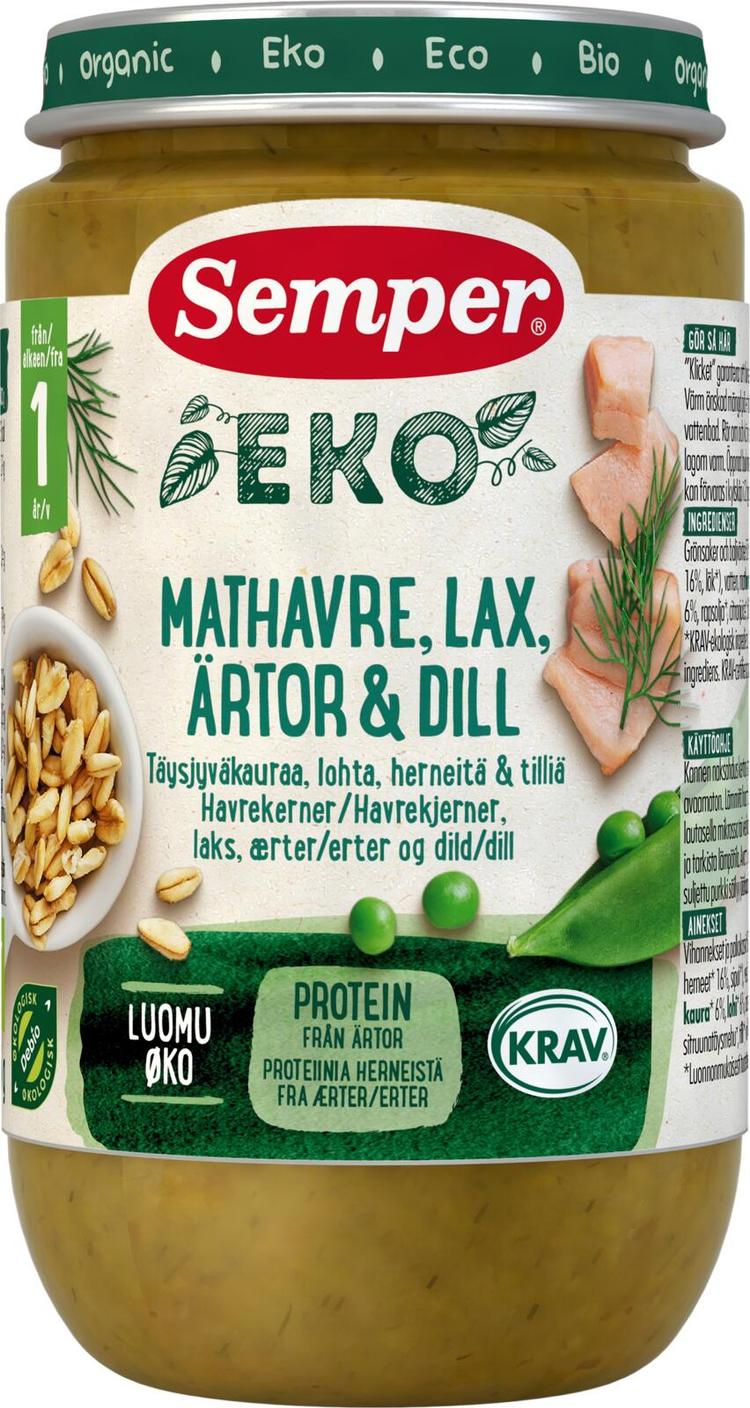 Semper EKO Täysjyväkauraa lohta & herneitä 1v luomu lastenateria 235g