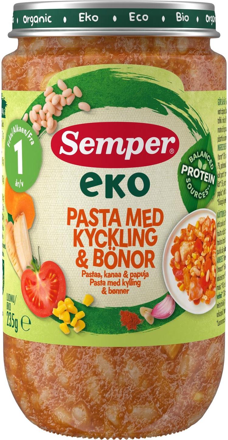 Semper EKO Pastaa, kanaa & papuja 1v luomu lastenateria 235g