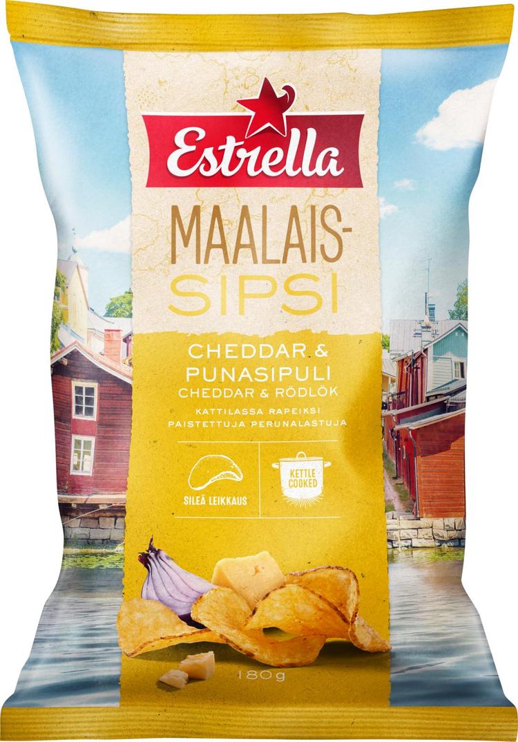 Estrella Maalaissipsi Cheddar & Punasipuli 180g