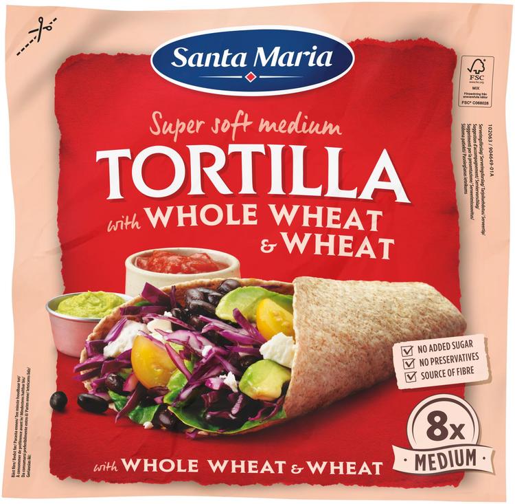 Santa Maria Tortilla Whole Wheat Medium täysjyvätortilla 8 kpl 320 g