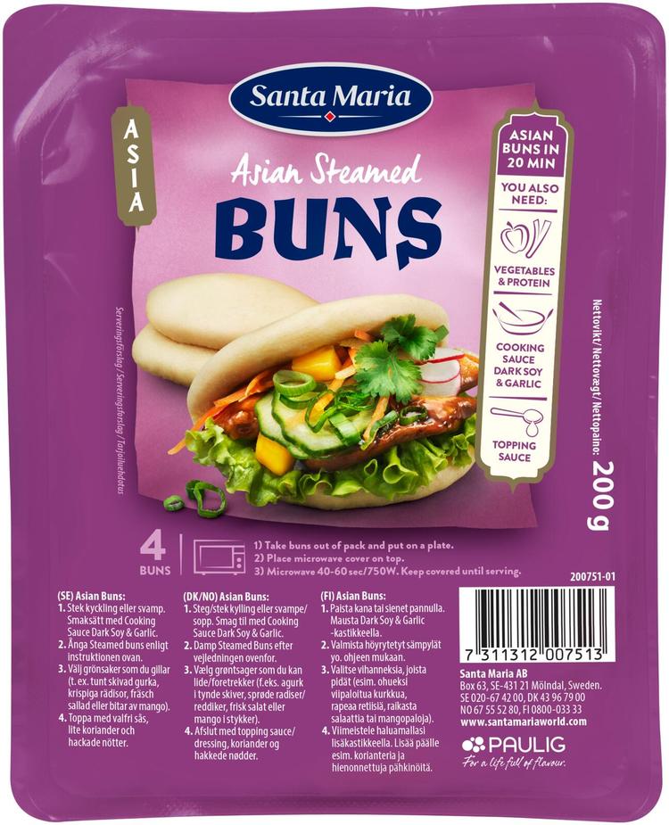 Santa Maria 200G Asian Steamed Buns Bao Bun Aasialaiset höyrysämpylät