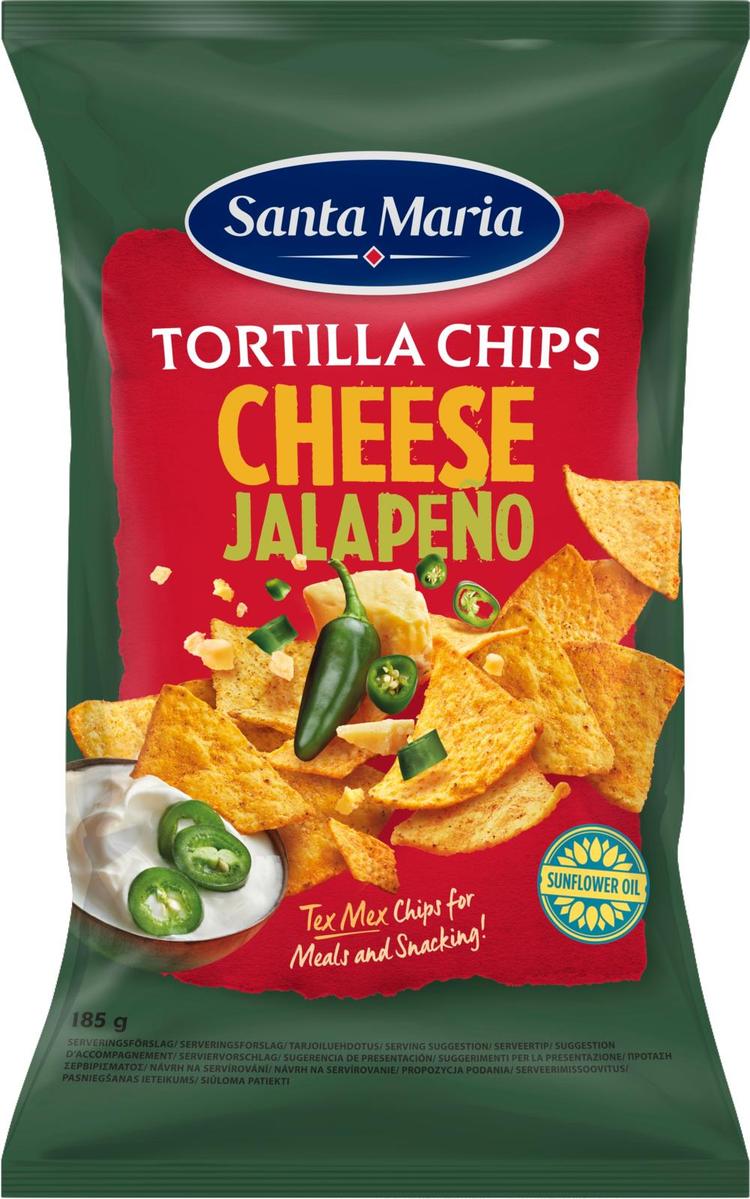 Santa Maria Tortilla Chips Cheese & Jalapeño Tortillasipsit, juusto & jalapeno 185g