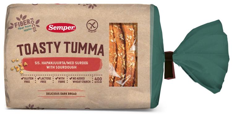 Semper Gluteeniton Toasty Tumma, viipaloitu gluteeniton pakaste hapanvuokaleipä 400g
