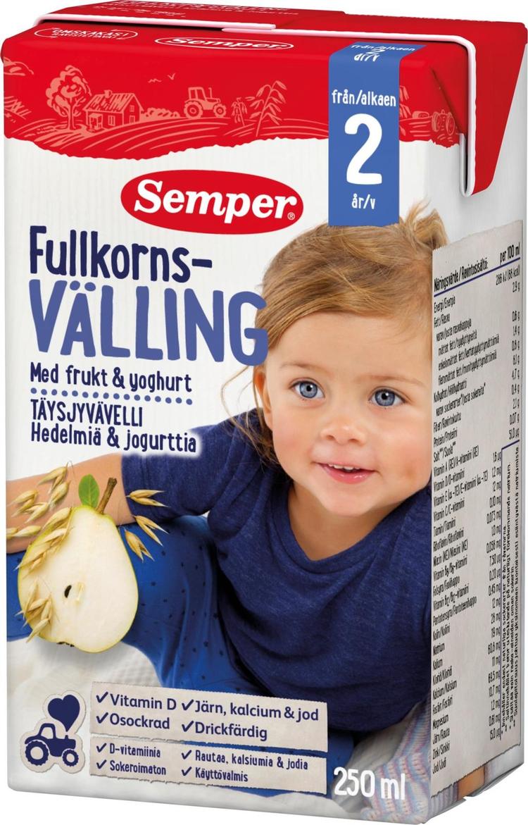 Semper Täysjyvävelli hedelmiä & jogurttia 2v käyttövalmis velli 250ml