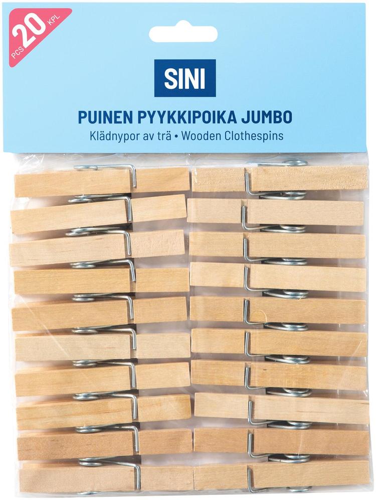 Sini puinen pyykkipoika jumbo 20kpl