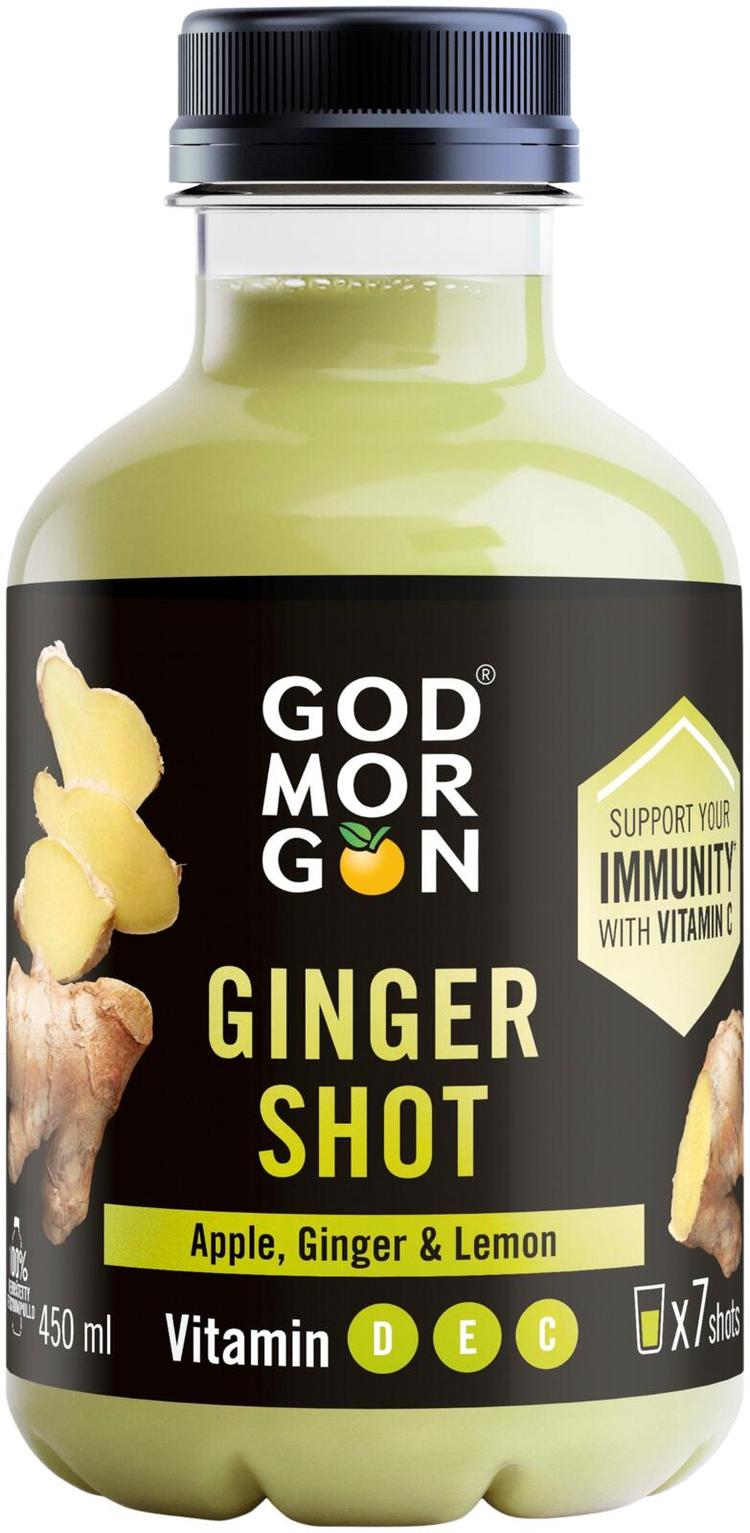 God Morgon Omena-inkivääri-sitruuna mehushot + vitamiinit D, E ja C 450 ml