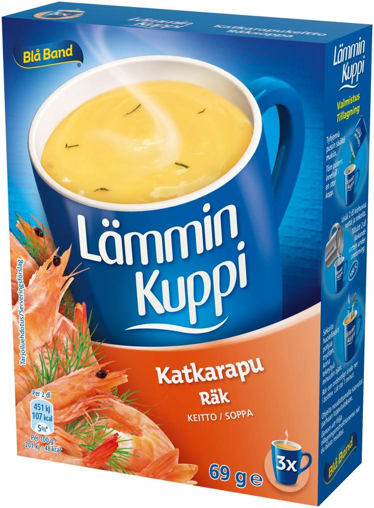 Blå Band Lämmin Kuppi vähälaktoosinen Katkarapukeitto 3x23g