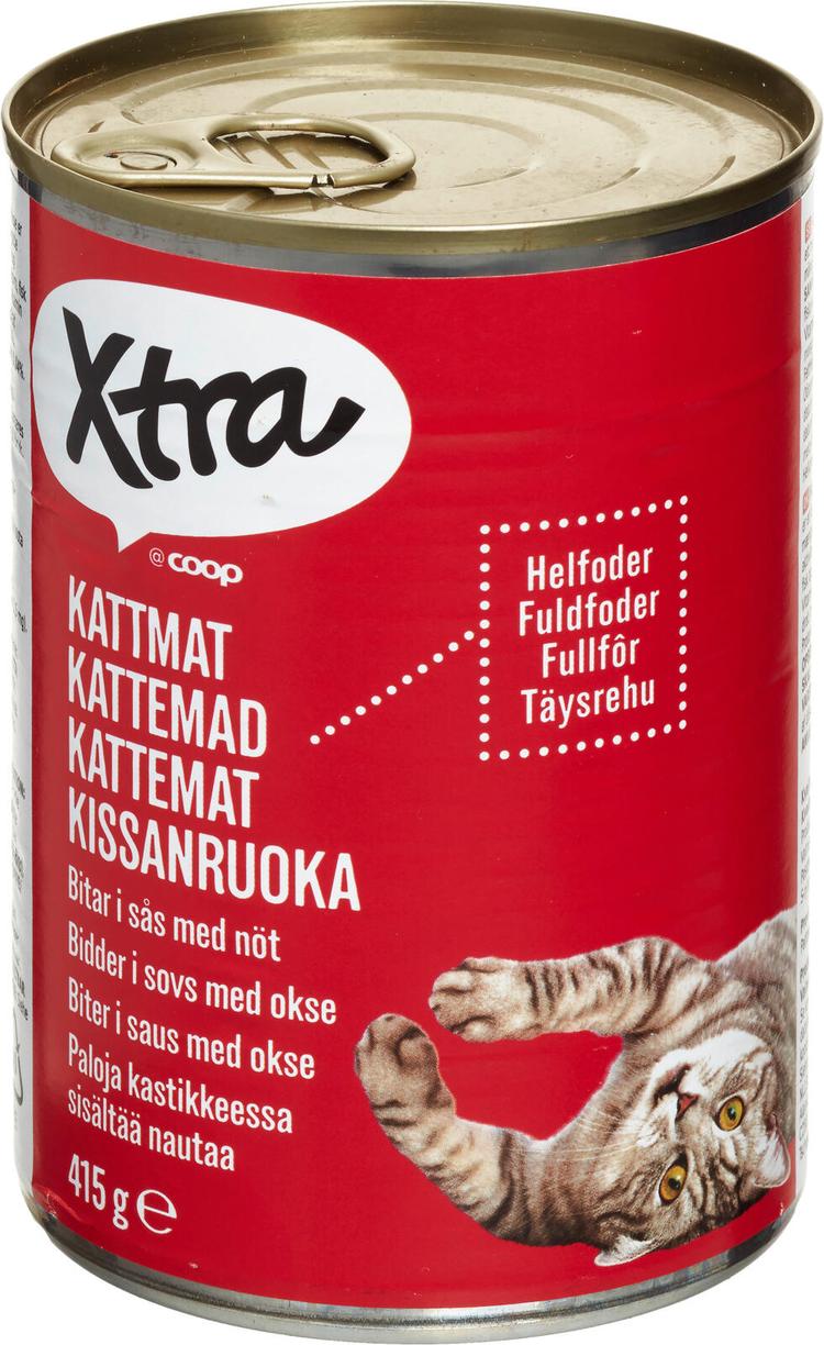 Xtra 415g kissanruoka paloja kastikkeessa, sisältää nautaa