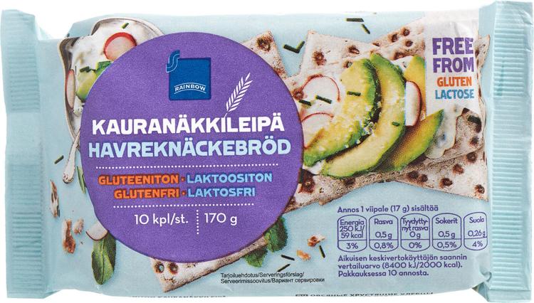 Rainbow 170g gluteeniton näkkileipä kaura 10kpl