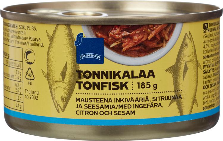 Rainbow 185/80g tonnikalaa inkiväärillä, sitruunalla ja seesamilla