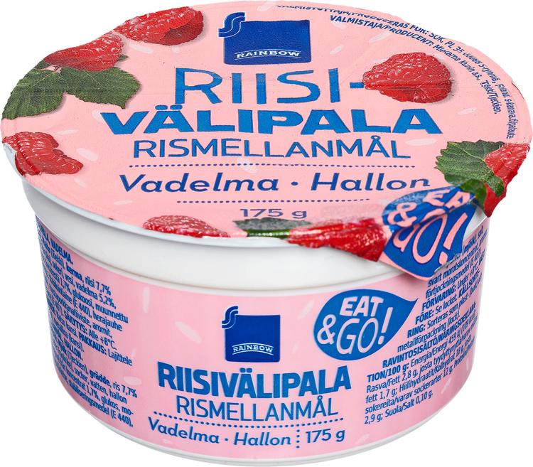 Rainbow Riisivälipala Vadelma 175g