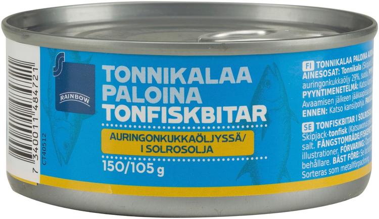 Rainbow 150/105g tonnikalaa paloina auringonkukkaöljyssä