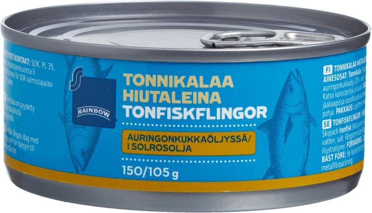 Rainbow 150g/105g tonnikalaa hiutaleina auringonkukkaöljyssä