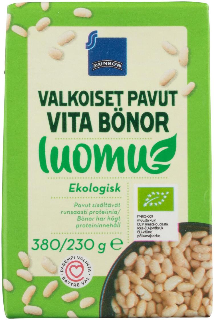 Rainbow valkoiset pavut suolaliemessä luomu 380/230 g