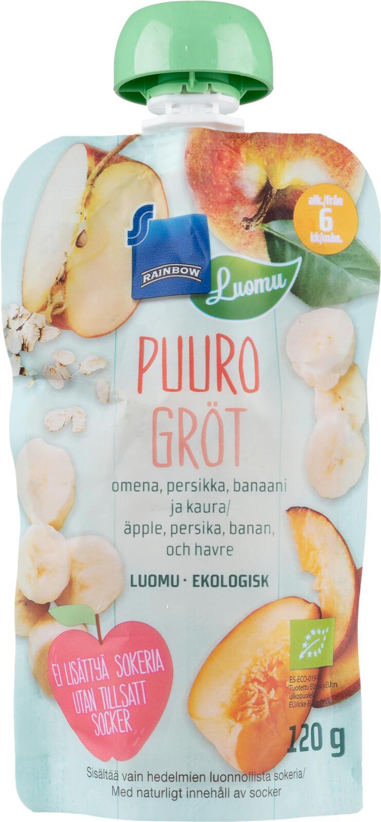 Rainbow 120g puuro 6kk omena-persikka-banaani-kaura, luomu