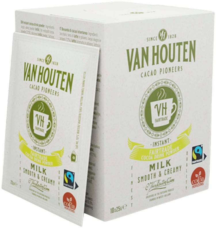 10x25g Van Houten Chocolate Drink, Reilun kaupan kaakaojuomajauhe kerta-annospusseissa