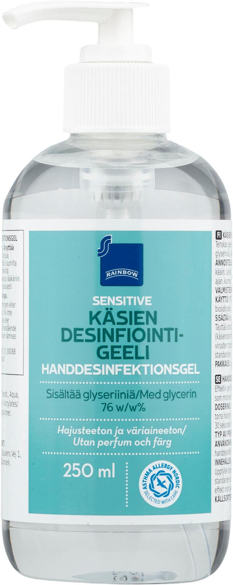 Rainbow käsien desinfiointigeeli sensitive 250 ml