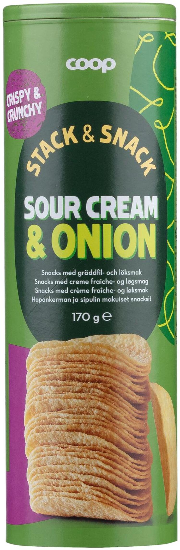 Coop hapankerman ja sipulin makuiset snacksit tuubi 170 g